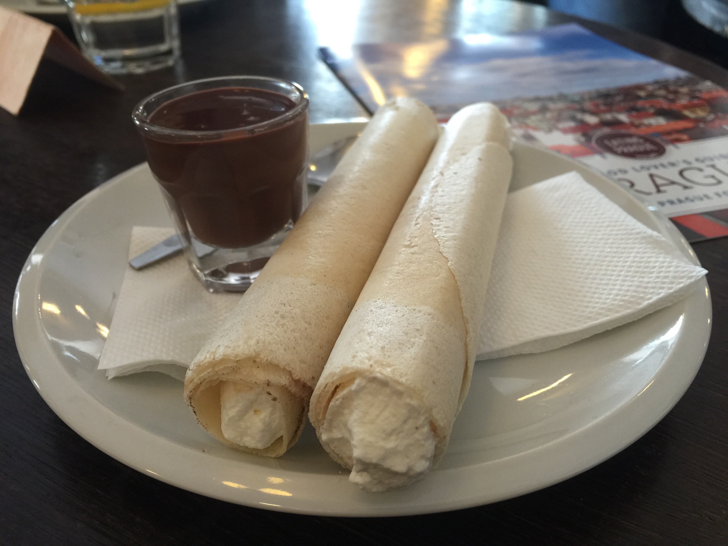Horice rolled wafers filled with cream dipped in chocolate at Choco Cafe on PieLadyLife,com